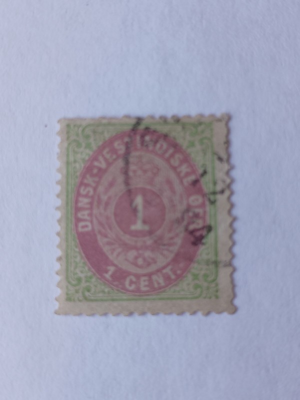 US DANISH WI, SCOTT 5 b, I CENT, GREEN AND RED VIOLET, USED