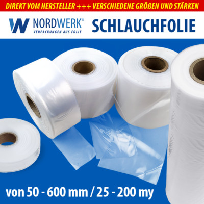 LDPE Schlauchfolie auf Rolle transparent 76er Kern. 50my bis 200my, 50mm - 600mm