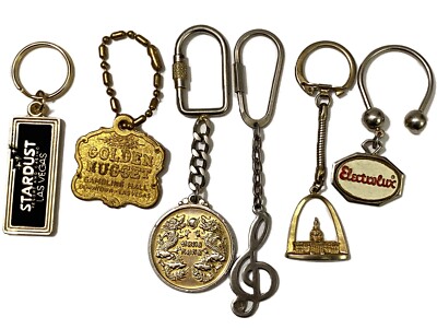 6 Vtg Keychains Vegas Casinos, Hong Kong, Treble Clef, St Louis Arch, Electrolux