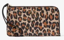 Kate Spade Lucy Leopard Medium Saffiano L-Zip Wristlet KH767 Wallet NWT $139