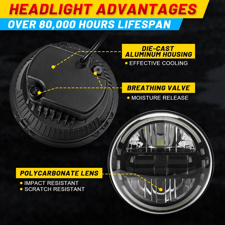 Par de faros LED redondos negros de 7 pulgadas Halo DRL para Ford Mustang 1964-1973 F100 Foto 3 de 4