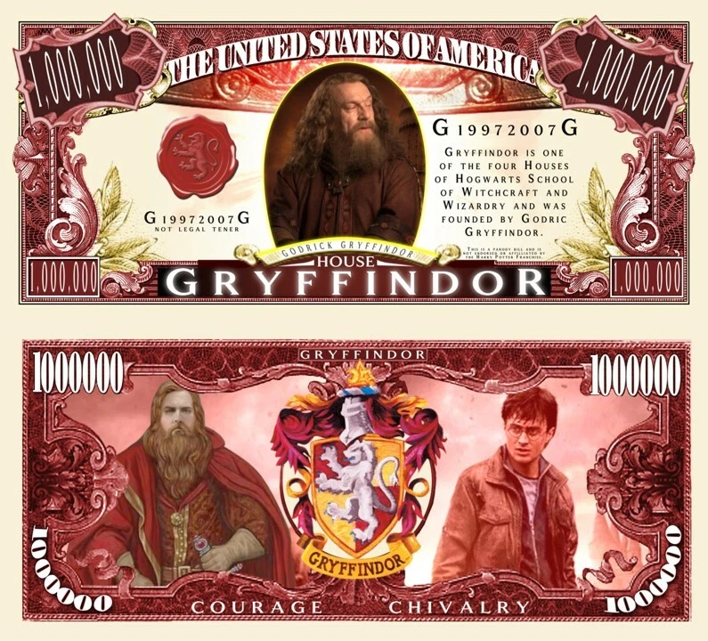 GRYFFONDOR HARRY POTTER BILLET MILLION $ US Collector Maison Poudlard Gryffindor