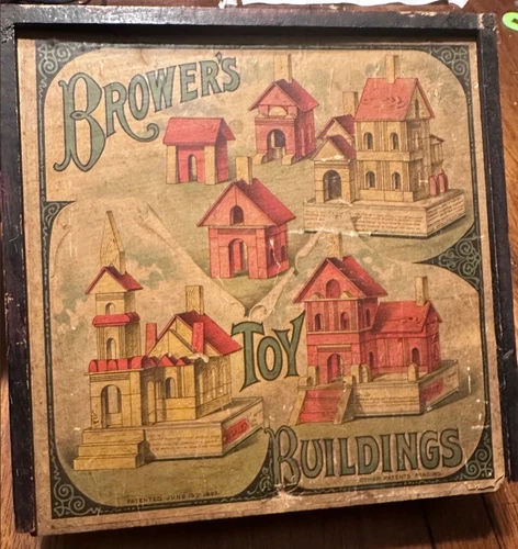 ANTIQUE VICTORIAN Brower’s Patent Toy Buildings No. 2 WOOD LITHOGRAPH COVER RARE