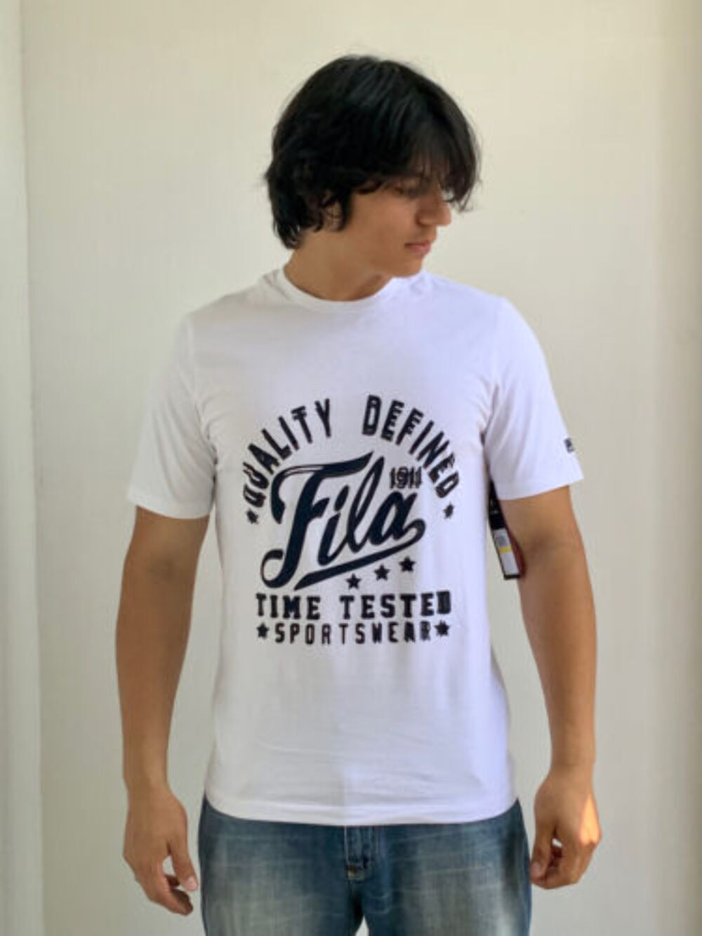 T shirt uomo Fila bianca blu navy manica corta nuova con etichetta