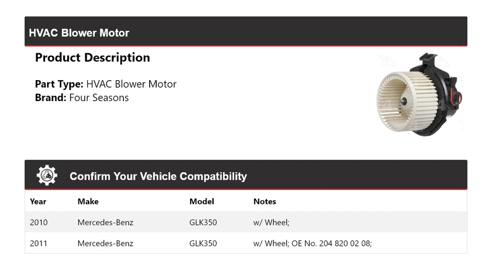 Motor soplador de climatización para Mercedes-Benz GLK350 2010-2011 4 estaciones Foto 2 de 4