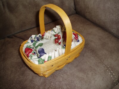LONGABERGER BASKET w/ Fruit Medley Liner & Plastic Protector Small Rectangular