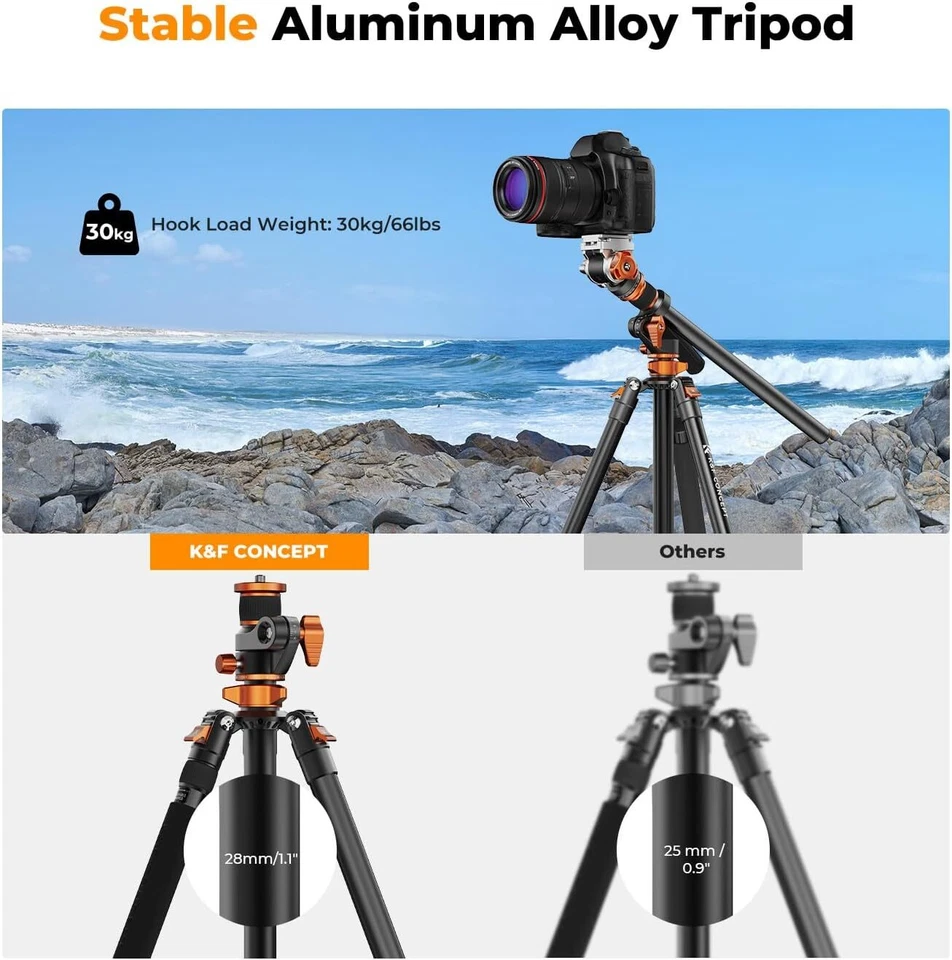 K&F CONCEPT 91" Video Tripod with Center Column Fluid Head Monopod T254A7+FH-03 - Image 4 of 4