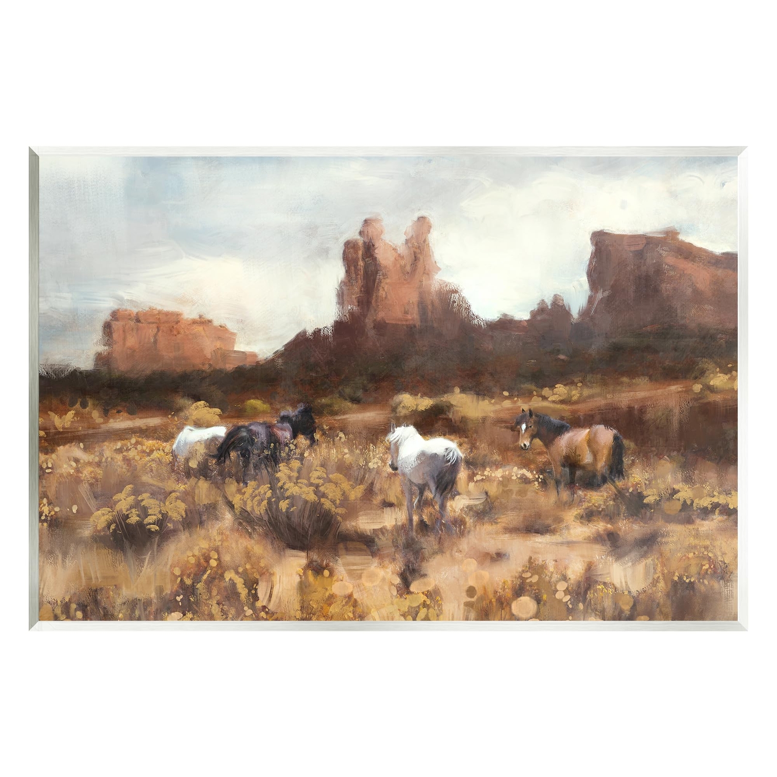 Desert Horses Landscape Wall Plaque Art Design by Nina Blue