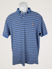 Vintage 90s Polo Ralph Lauren Mens XL Blue White Striped Short Sleeve Shirt Pony