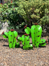 Set of 3 Handmade Metal Cactus LIME GREEN- Garden Art