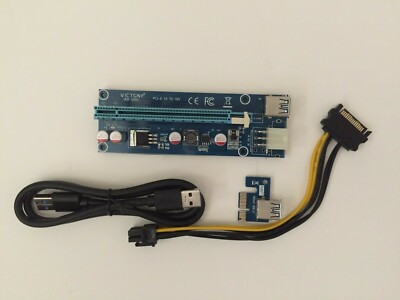 New-LOT of 10 PCI-E 1x to 16x GPU Riser Extender Adapter Card/w cable -ver. 006c