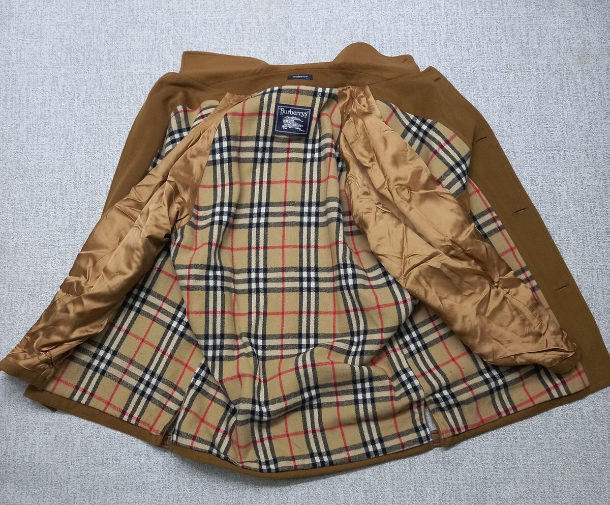 VINTAGE 80s Burberry Wool Coat Jacket Nova Check Lined Overcoat