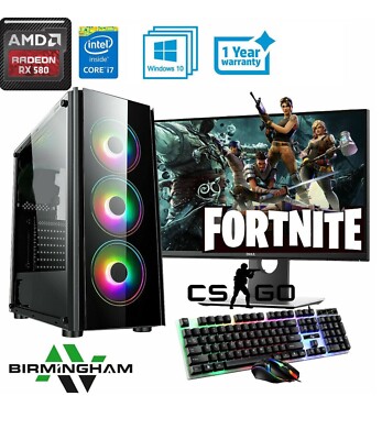 Gaming schneller PC Computer Bundle 24'' Core i7 RX 580 8GB 1TB WIN 11