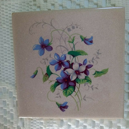 Vintage Malkin Floral Design Tile 10cm x 10cm Violets - Picture 1 of 3