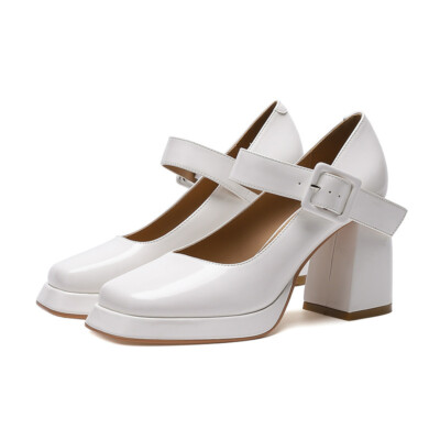 Women's Retro Square Buckle Mary Jane Back Empty Heels