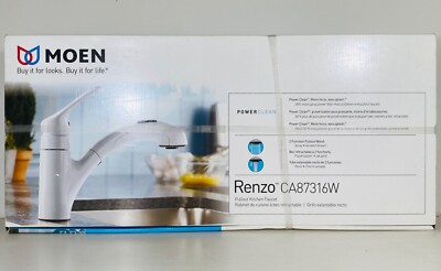 MOEN Low Arc Pullout Kitchen Faucet Renzo CA87316W Glacier Power Clean BRAND NEW