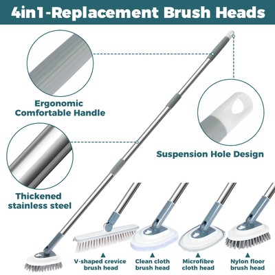 Shower Cleaning Brush with Long Handle Scraper 180° Rotatable Tile Tub tyFaJ