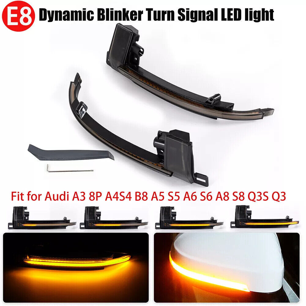 2PCS Dynamic Turn Signal Side Mirror Blinker Light For Audi A3 8P B8 S5 RS5