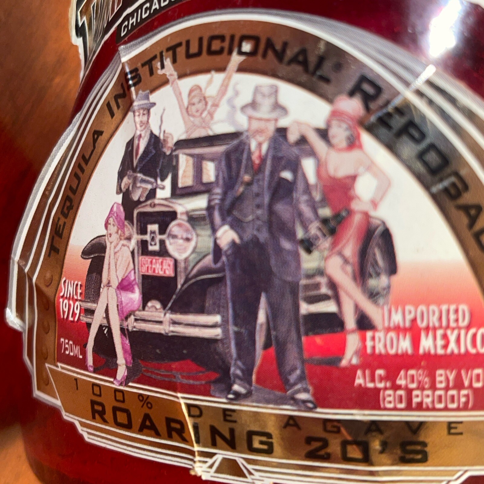 BAR MAN CAVE Tommy Guns Reposado Decorative Tequila GLASS Bottle RED