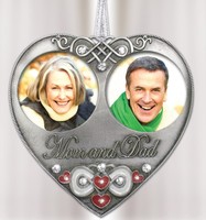 Mom And Dad Double Photo Ornament - Metal Hanging Heart With Enamel And Clear... Mom And Dad Double Photo Ornament - Metal Hanging Heart With Enamel And Clear...