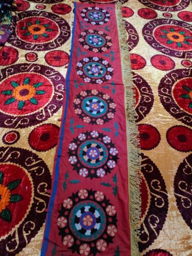 Suzani wall hanging Uzbek handmade embroidery 45x460 cm 17"x181" inch D-3A - Picture 1 of 5