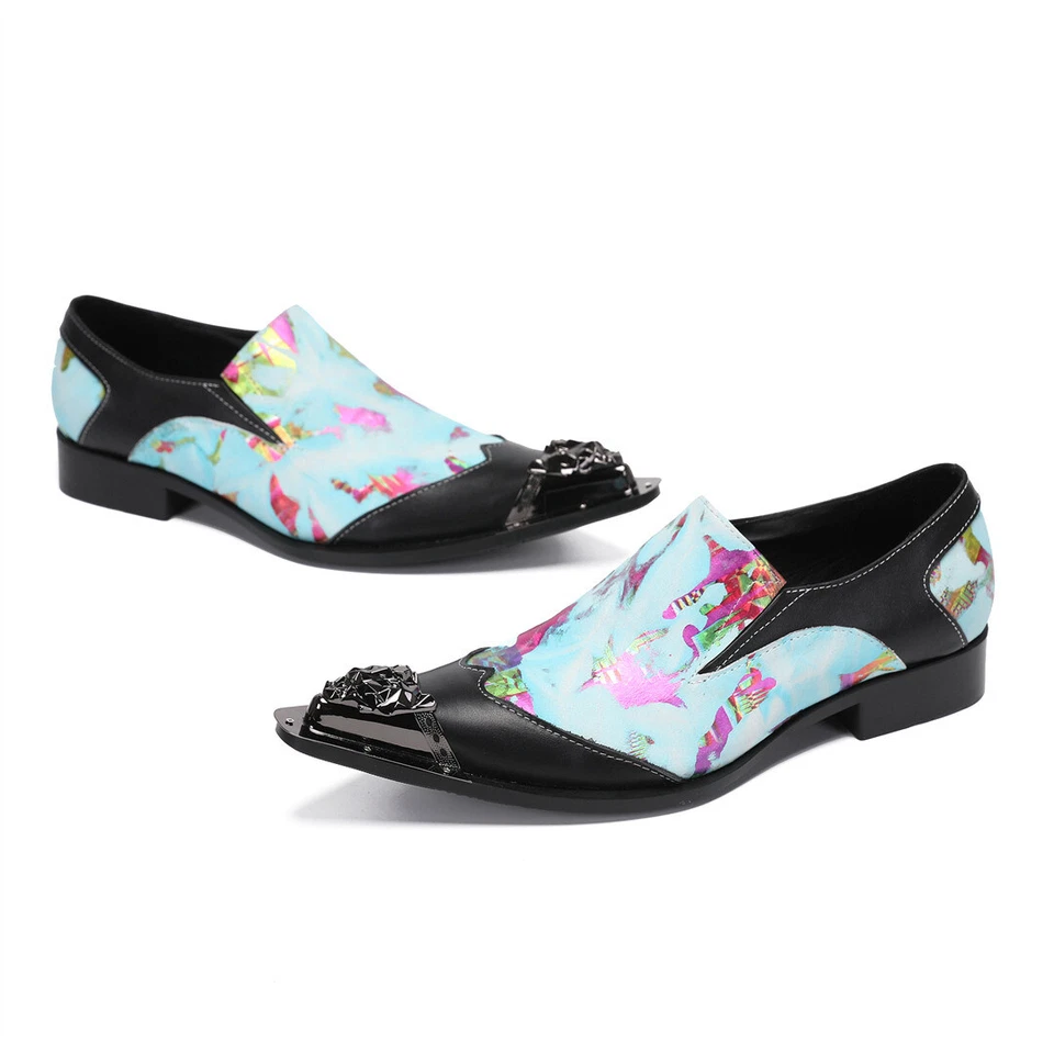 Zapatos sin cordones de pasarela con punta de metal noche fiesta club nocturno cuero real para hombre Foto 4 de 4