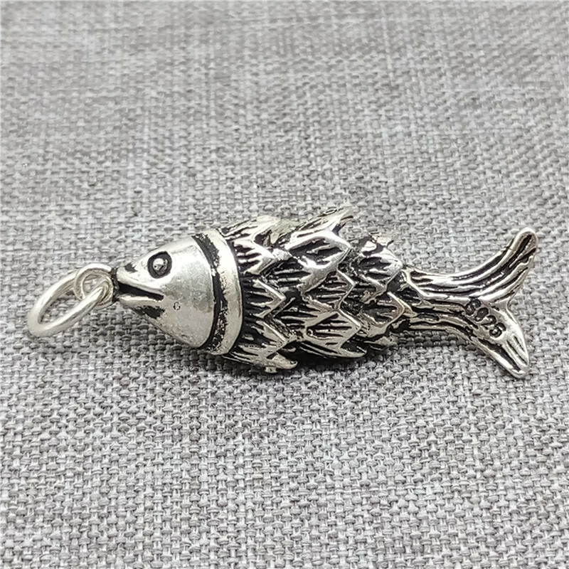 アクセサリー silver 925 vintage 80s 90s fish necklace 925 Sterling Silver Active Fish Charm Pendant for Bracelet