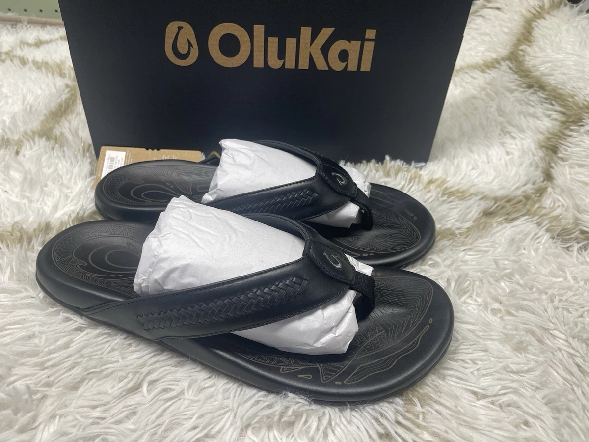 Olukai Black Flip Flop Sandals with Subtle Logo, SZ 9 men’s, box 41 OluKai Men main image 4