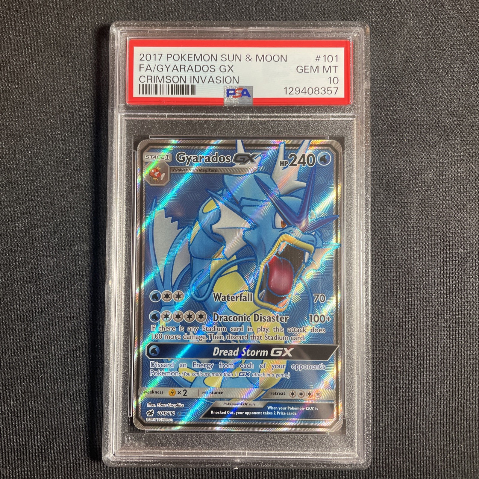 Gyarados GX 101/111 Full Art 2017 Pokemon Sun & Moon Crimson Invasion PSA 10