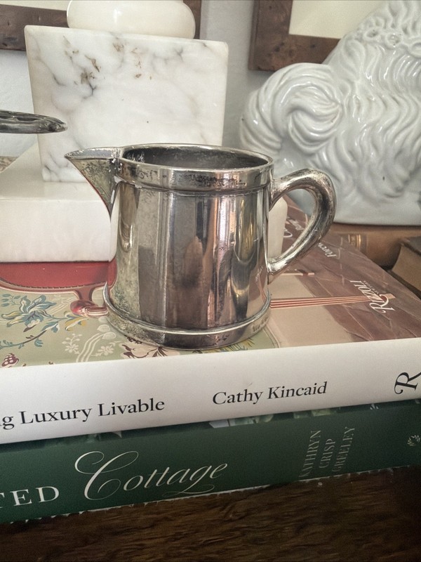 Sharp Smith Silver Pitcher Handle Vintage Hotel Silver Pewter Look MCM Creamer
