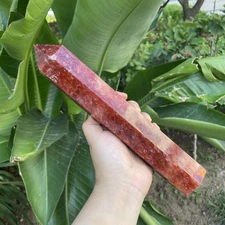 1.7LB9.6"Natural Red Fire Quartz Tower Point Crystal Obelisk Decor Gift Healing
