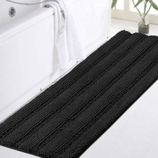Turquoize Non Slip Black Bathroom Rug Extra Long Chenille Bath Rug 47x17 Supe...