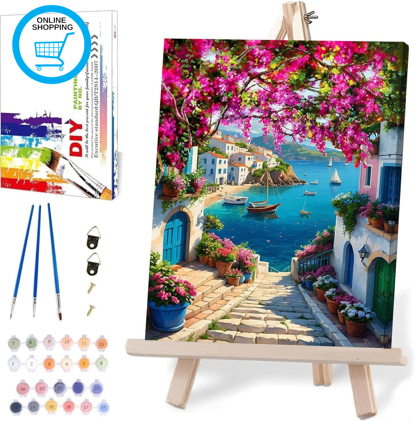 Scenery Paint by Numbers for Adults with Framed Canvas-With Wooden Easel,Landsca