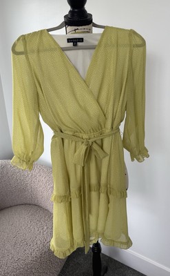 Ke.ned.ik Women Lime Green, Short Dress Three-Quarter Sleeve Size Medium