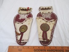 VTG. CHILD'S LEATHER  BRASS PONY BOY TOY GUN BELT HOLSTERS. Set of 2.