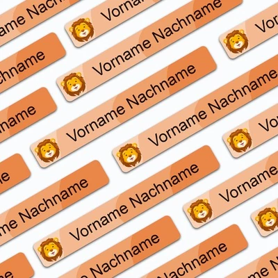 FINEST-FOLIA 60x Namensaufkleber mit Wunschname personalisiert Stifte Sticker Bogen 05 Löwe