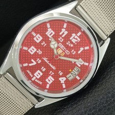 AUTOMATIC VINTAGE REFURBISHED SEIKO 5 JAPAN MENS RED DIAL WATCH a443727-1