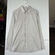 Calvin Klein Shirt Men's M Medium Grey Stripe Button Up Long Sleeve