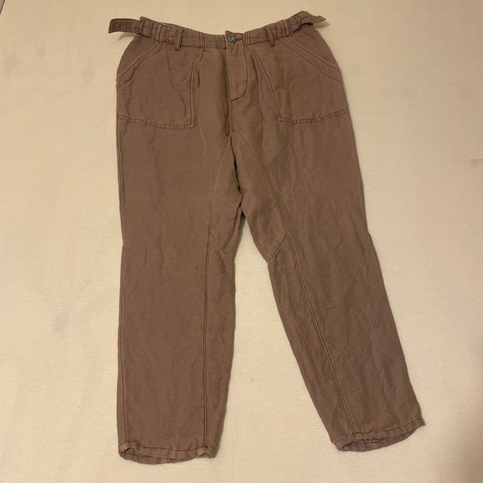Free People Womens Size 0 Cotton Linen Utility Pants Mauve Tapered High Rise 23"