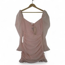 Oh Polly Mesh Mini Dress UK 14 Pink Polyester Womenswear Ruched Tags - Preloved