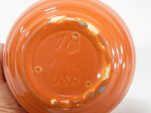 Vintage Bauer No. 18 Cuenco Mezclador Cerámico - Naranja Quemado - Buen Estado - Imagen 7 de 8