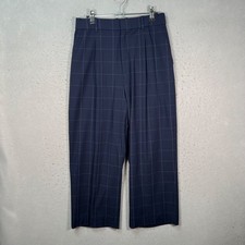 Uniqlo Womens Size Medium 28-29 Navy Blue Windowpane Pleated Wide Leg Pants