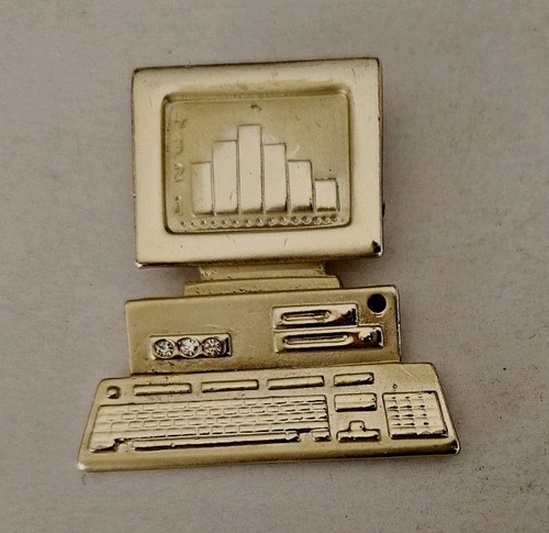 1980s AJC American Jewelry Company Desktop Computer w/Rhinestones Pin Brooch