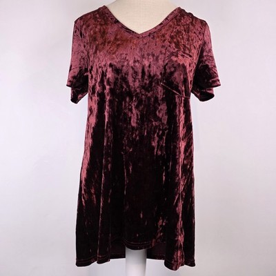 Spring & Mercer Velvet Legging Tee Women s Small Bordeaux V Neck Short Sleeve