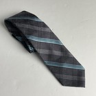 Pronto Uomo Platinum Men's Necktie 100% Silk Handmade Grey and Blue Stripe