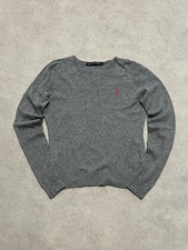 Vintage Polo Ralph Lauren Gray Women V Neck Knit Jumper Pullover Size L