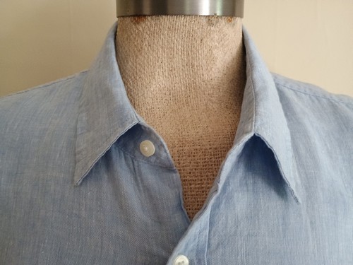 LL Bean Shirt Mens XXL 2XL Linen Short Sleeve Plaid Blue Button Outdoor - Picture 5 of 10