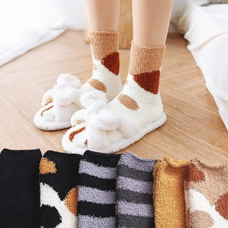 6 pares de calcetines cálidos de invierno para niñas gatito patas de gato lindos gruesos cálidos para dormir piso S~M Foto 4 de 4