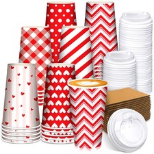 Sosation 180pcs/60 Set Valentine  s Day Coffee Paper Cups with Lids 16 oz, Red