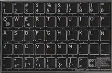 Spanish Latin American Keyboard Stickers Non Transparent Black Background